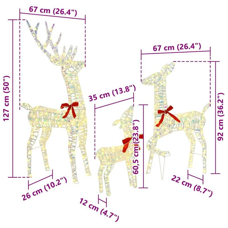 Casa si Gradina - Decoratiuni - Decoratiuni de sezon - Familia Renilor 3 pcs Alb cald 67 x 26 x 127 cm PET - Infinity.ro
