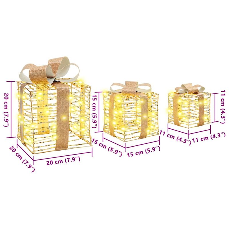 Casa si Gradina - Decoratiuni - Decoratiuni de sezon - Cutie cadou cu 60 LED 3 pcs Alb cald 20 x 20 x 20 cm PET - Infinity.ro