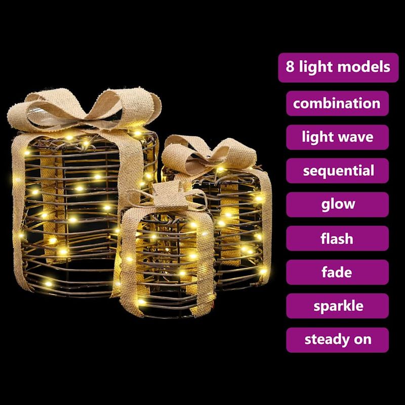 Casa si Gradina - Decoratiuni - Decoratiuni de sezon - Decoratiune Cutie Cadou 3 pcs Alb cald 20 x 20 x 20 cm Ratan - Infinity.ro