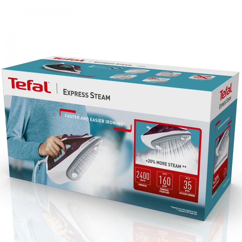 Electronice si Electrocasnice - Ingrijirea tesaturilor - Fiare de calcat - Fier de calcat Tefal Express Steam FV2835E0, 2400W, Jet de abur 160 g/min, abur variabil 0-35 g/min, 270 ml, violet - Infinity.ro