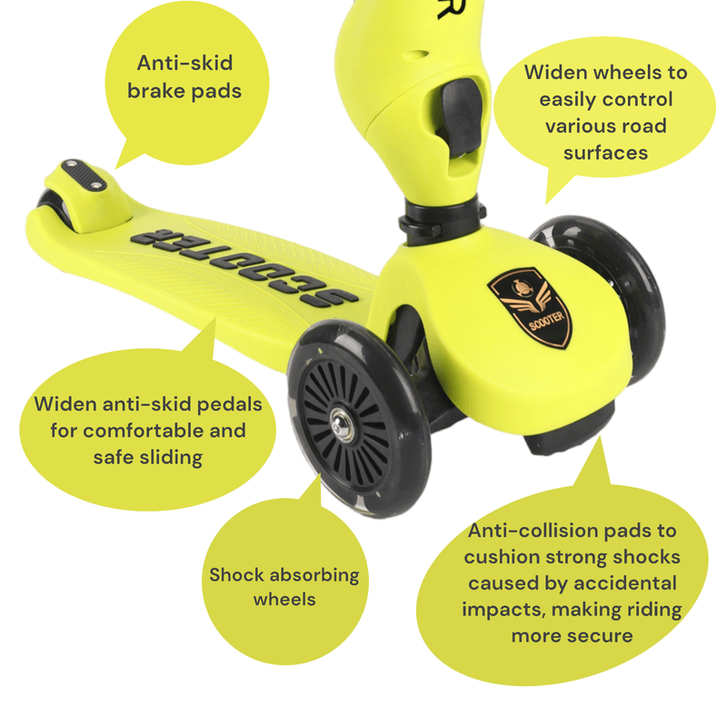 Sport si Outdoor - Role, trotinete si skateboard - Trotinete copii - Trotineta 4in1 cu bara parentala reglabila, protectie 360°, suport picioruse, roti LED, inaltime ajustabila, galben - Infinity.ro