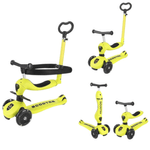 Sport si Outdoor - Role, trotinete si skateboard - Trotinete copii - Trotineta 4in1 cu bara parentala reglabila, protectie 360°, suport picioruse, roti LED, inaltime ajustabila, galben - Infinity.ro