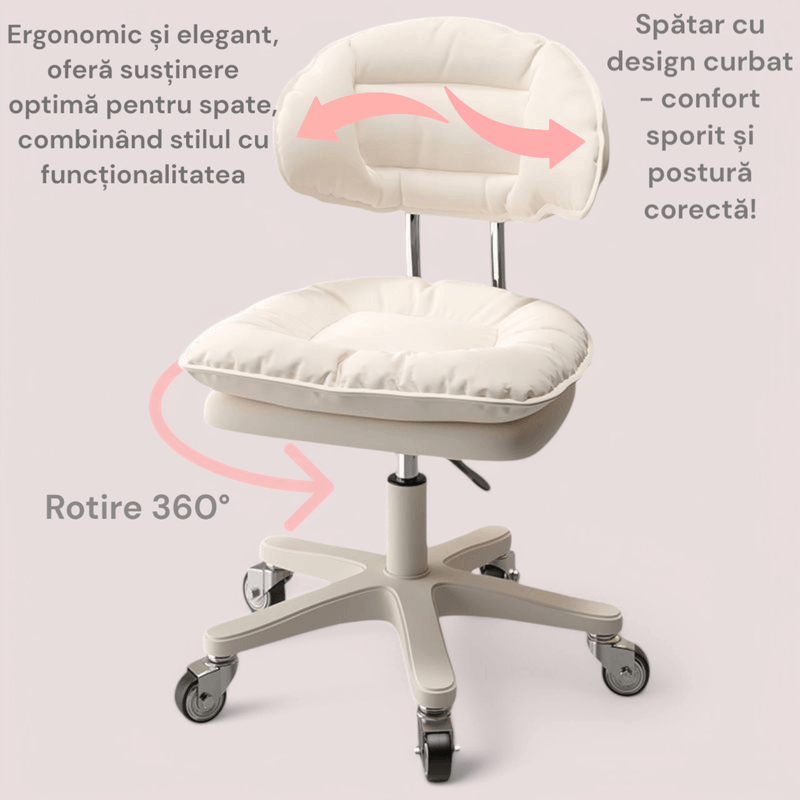 Casa si Gradina - Mobilier - Scaune si fotolii - Scaune - Scaun ergonomic, elegant si versatil, rotativ, mobil, ajustabil pe inaltime (65–75 cm), piele PU, alb (unt) - Infinity.ro