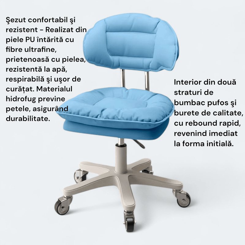 Casa si Gradina - Mobilier - Scaune si fotolii - Scaune - Scaun ergonomic, elegant si versatil, rotativ, mobil, ajustabil pe inaltime (65–75 cm), piele PU,  albastru - Infinity.ro