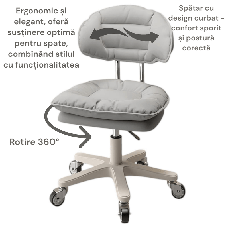 Casa si Gradina - Mobilier - Scaune si fotolii - Scaune - Scaun ergonomic, elegant si versatil, rotativ, mobil, ajustabil pe inaltime (65–75 cm), piele PU, gri - Infinity.ro