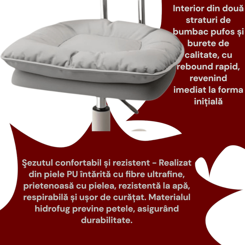 Casa si Gradina - Mobilier - Scaune si fotolii - Scaune - Scaun ergonomic, elegant si versatil, rotativ, mobil, ajustabil pe inaltime (65–75 cm), piele PU, gri - Infinity.ro
