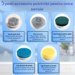 Electronice si Electrocasnice - Ingrijirea locuintei - Mopuri electrice - Perie de curatare electrica multifunctionala, portabila, ideala pentru bucatarie si baie, wireless, 5 perii accesoriu - Infinity.ro