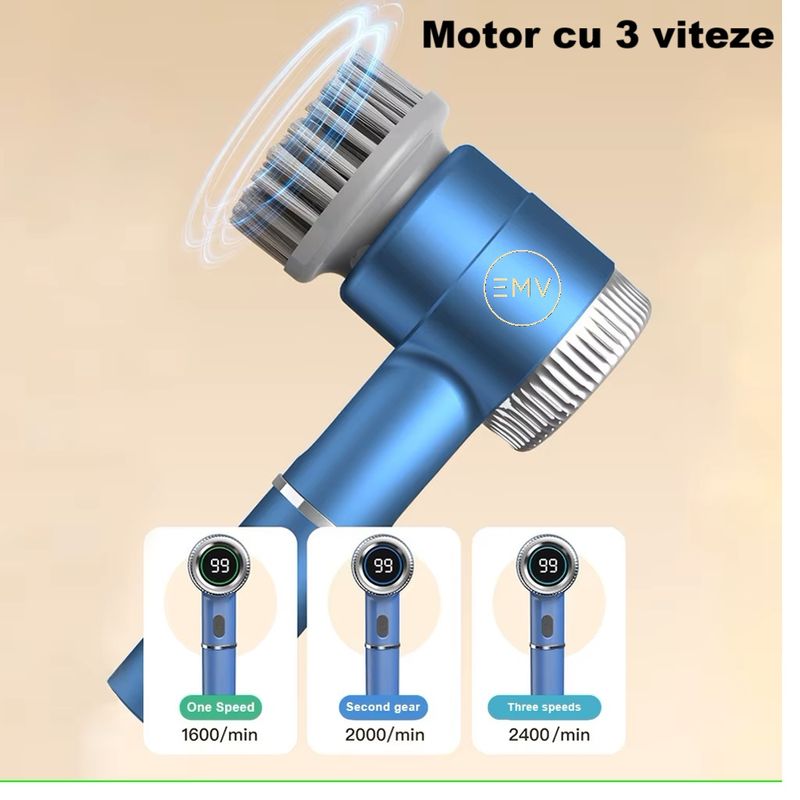 Electronice si Electrocasnice - Ingrijirea locuintei - Mopuri electrice - Perie de curatare electrica multifunctionala, portabila, ideala pentru bucatarie si baie, wireless, 5 perii accesoriu - Infinity.ro