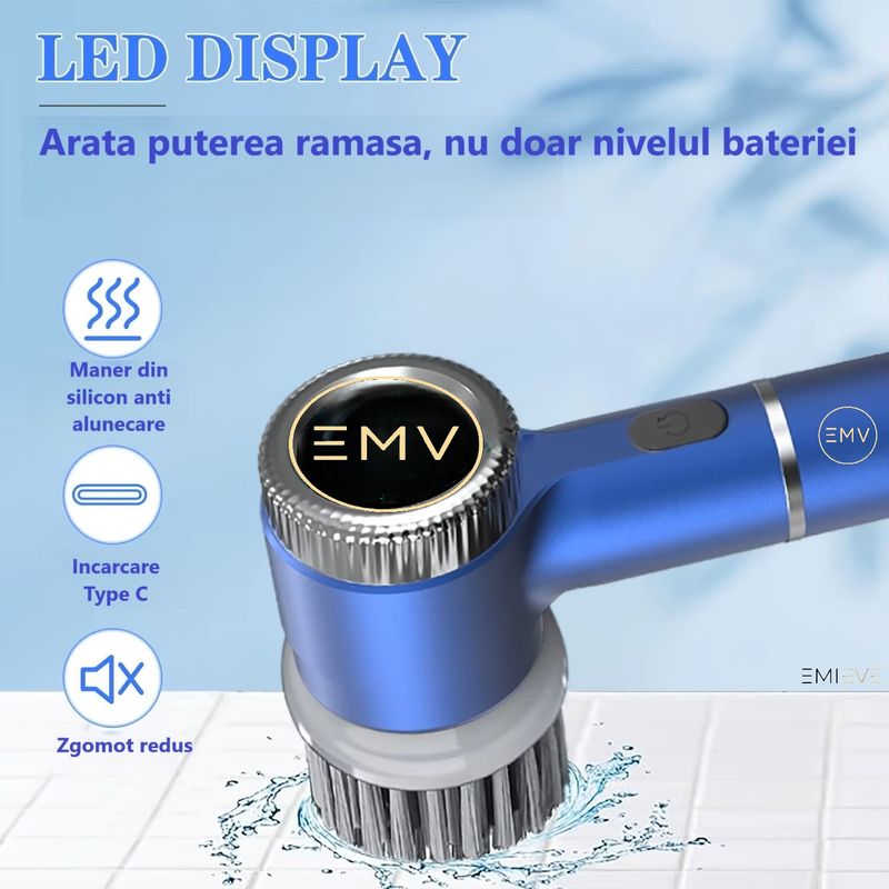 Electronice si Electrocasnice - Ingrijirea locuintei - Mopuri electrice - Perie de curatare electrica multifunctionala, portabila, ideala pentru bucatarie si baie, wireless, 5 perii accesoriu - Infinity.ro