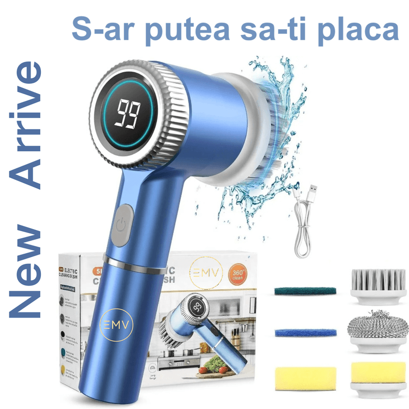 Electronice si Electrocasnice - Ingrijirea locuintei - Mopuri electrice - Perie de curatare electrica multifunctionala, portabila, ideala pentru bucatarie si baie, wireless, 5 perii accesoriu - Infinity.ro