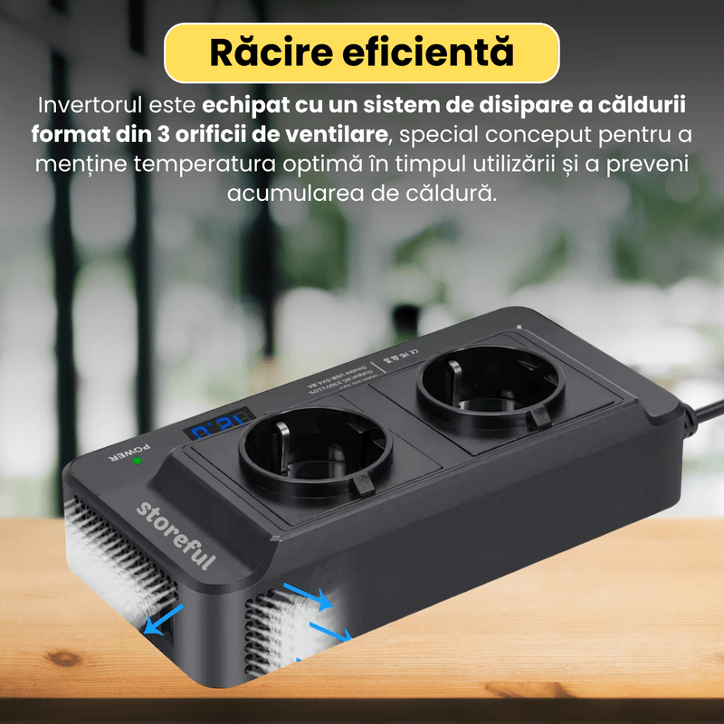 Auto si Moto - Reparatii si depanare - Invertoare auto - Invertor auto de tensiune, de la priza tip bricheta de 12V la 230V, 200W,  protectii multiple, ventilator - Infinity.ro