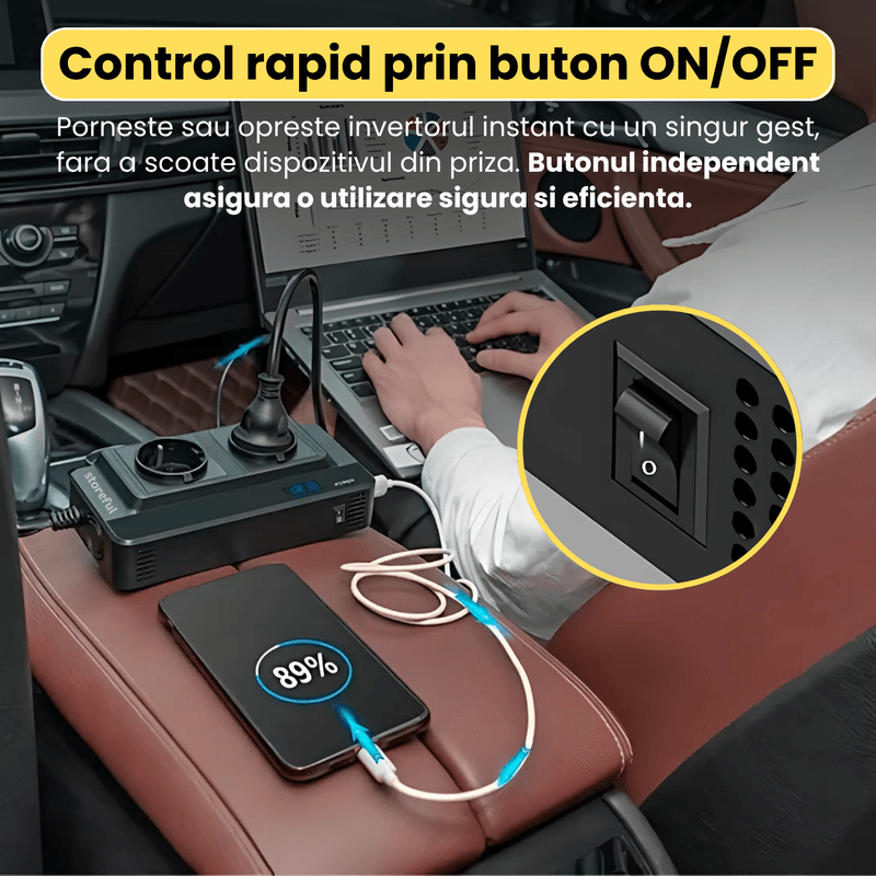 Auto si Moto - Reparatii si depanare - Invertoare auto - Invertor auto de tensiune, de la priza tip bricheta de 12V la 230V, 200W,  protectii multiple, ventilator - Infinity.ro