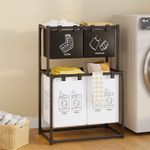 Market - Spalare si intretinere rufe - Uscatoare de rufe si accesorii - Cos de rufe metalic, 3 nivele, 4 sectiuni, negru, cu raft suplimentar pentru organizare rufe, Brivoo® - Infinity.ro