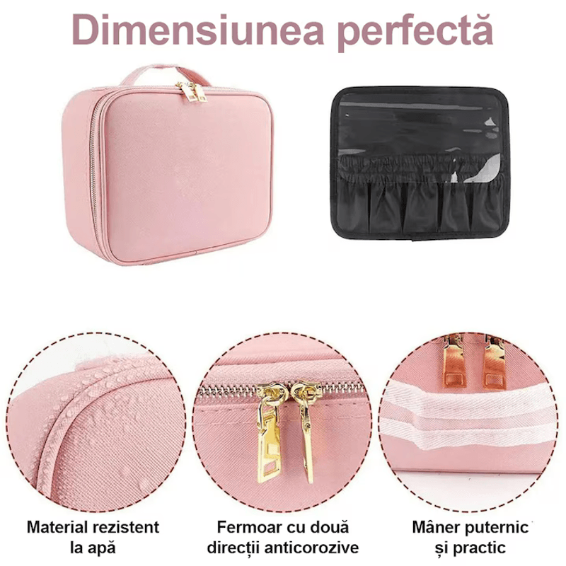 Ingrijire personala si Cosmetice - Machiaj - Portfarduri si genti cosmetice - Geanta pentru cosmetice, design elegant roz, oglinda cu LED ,baterie 2000 mAh, compartimente reglabile, Brivoo® - Infinity.ro