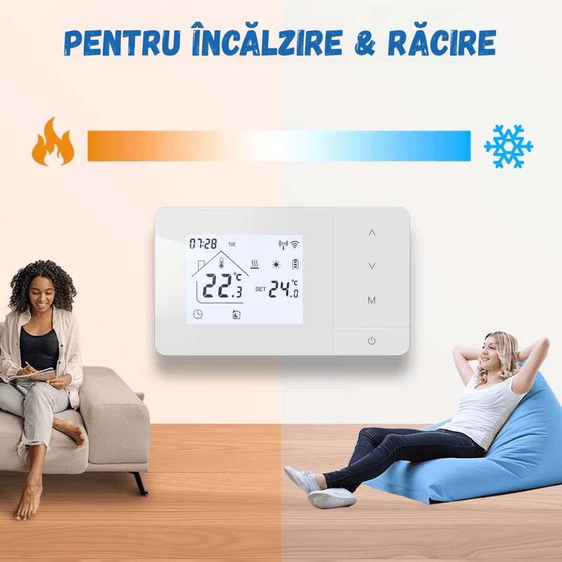 Casa si Gradina - Termice - Centrale termice si accesorii - Accesorii incalzire - Termostat de ambient inteligent BIRAI® EcoTherm Controlat Prin Internet/Smartphone Programabil WiFi din Aplicatie, Alb - Infinity.ro