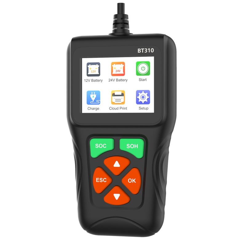 Auto si Moto - Reparatii si depanare - Scule auto - Testere si multimetre - Tester baterii auto Techstar BT310, 12V/24V, afisaj color 2.8", test CCA, SOC/SOH, rezistenta interna, test incarcare - Infinity.ro