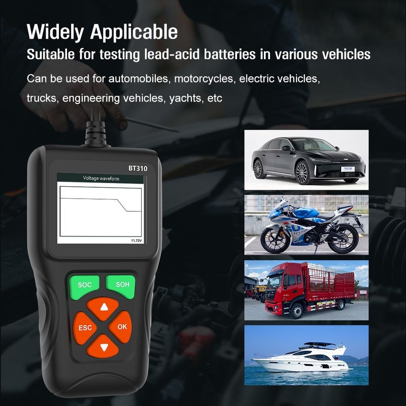 Auto si Moto - Reparatii si depanare - Scule auto - Testere si multimetre - Tester baterii auto Techstar BT310, 12V/24V, afisaj color 2.8", test CCA, SOC/SOH, rezistenta interna, test incarcare - Infinity.ro