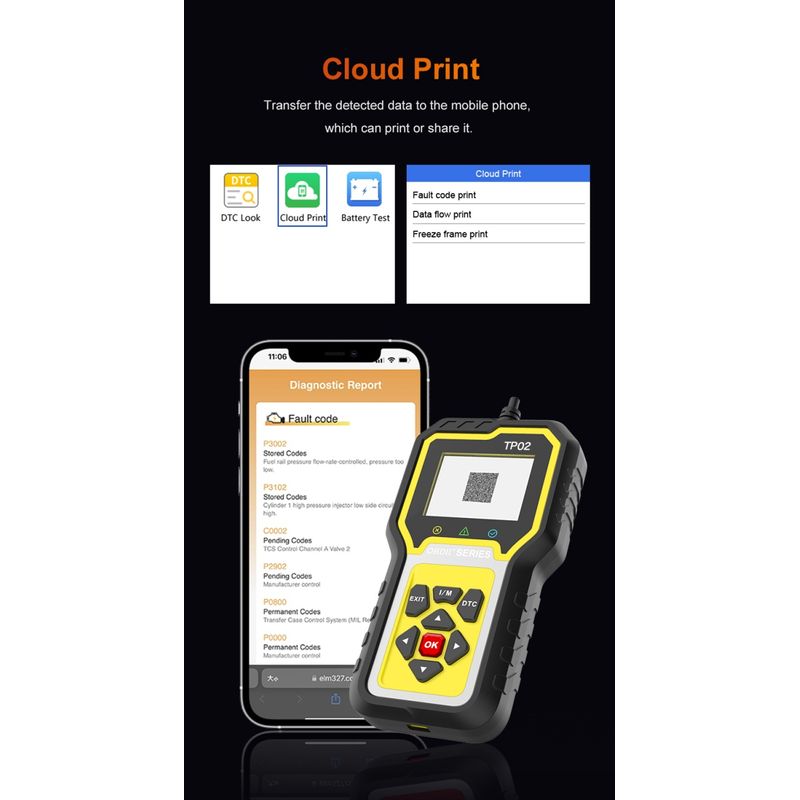 Auto si Moto - Reparatii si depanare - Sisteme de diagnoza - Tester diagnoza auto Techstar TP02, sistem intreg OBD2 – Diagnoza completa masini, Resetare ulei, Citire/Stergere DTC - Infinity.ro