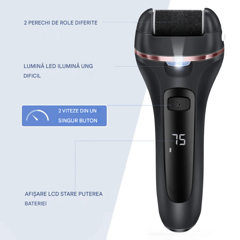 Ingrijire personala si Cosmetice - Aparate & accesorii ingrijire personala - Aparate cosmetice - Aparate pentru manichiura-pedichiura - Pila electrica set 10 bucati pentru talpi si calcaie Arvada® DrSkin V-601, Display Digital, Led - Infinity.ro