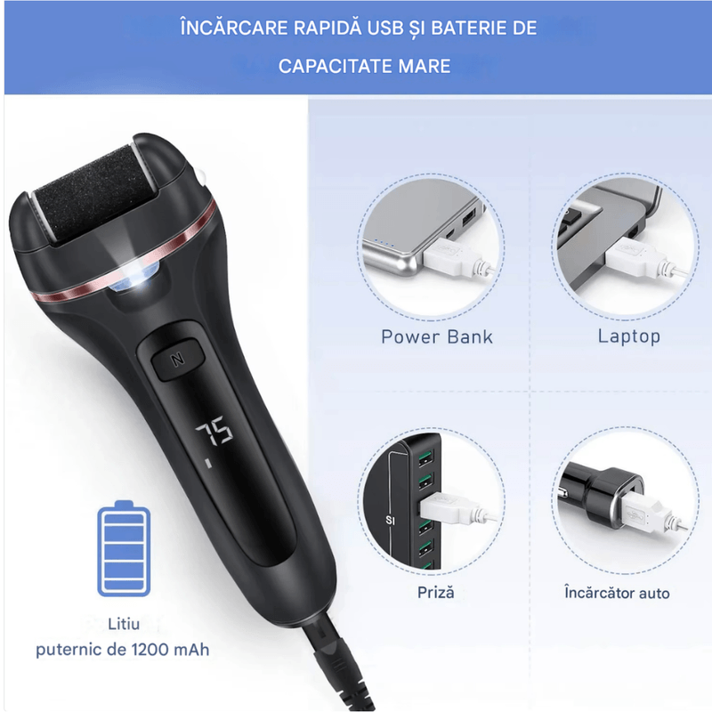 Ingrijire personala si Cosmetice - Aparate & accesorii ingrijire personala - Aparate cosmetice - Aparate pentru manichiura-pedichiura - Pila electrica set 10 bucati pentru talpi si calcaie Arvada® DrSkin V-601, Display Digital, Led - Infinity.ro