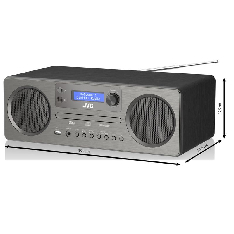 TV, Audio-Video si Foto - Home cinema si Soundbar - Sisteme audio - Sistem audio JVC ALL-IN-ONE RD-E861B-DAB, Tuner Digital Dab+/FM, 10 W RMS, Unitate CD, USB, Bluetooth 5.0, negru/gri - Infinity.ro