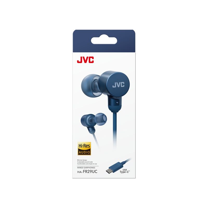 TV, Audio-Video si Foto - Portabile audio - Casti audio - Casti JVC HA-FR29UC-A-U, Cu fir, In-Ear, Microfon, USB-C, Functie Mod Sunet, Husa, albastru - Infinity.ro