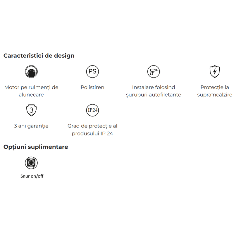 Casa si Gradina - Sanitare - Suporturi si accesorii baie - Sisteme de ventilatie - Ventilator baie cu snur inchidere/deschidere VentEurope EASY125PS, 125 mm, 183 mc/h, IP24, 14W, Alb - Infinity.ro