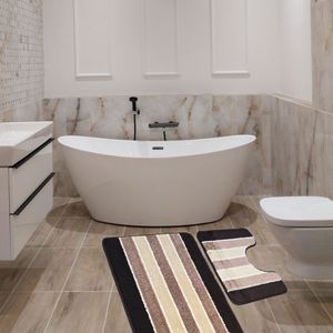 Set 2 covorase baie – cu membrana antiderapanta, 100% fibre sintetice, maro, 50×40 cm, 50×80 cm, Sandy Galina