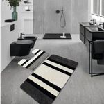 Casa si Gradina - Textile si covoare - Covoare - Covorase baie - Set 2 covorase baie – cu membrana antiderapanta, 100% fibre sintetice, negru, 50×40 cm, 50×80 cm, Sandy Criptik - Infinity.ro