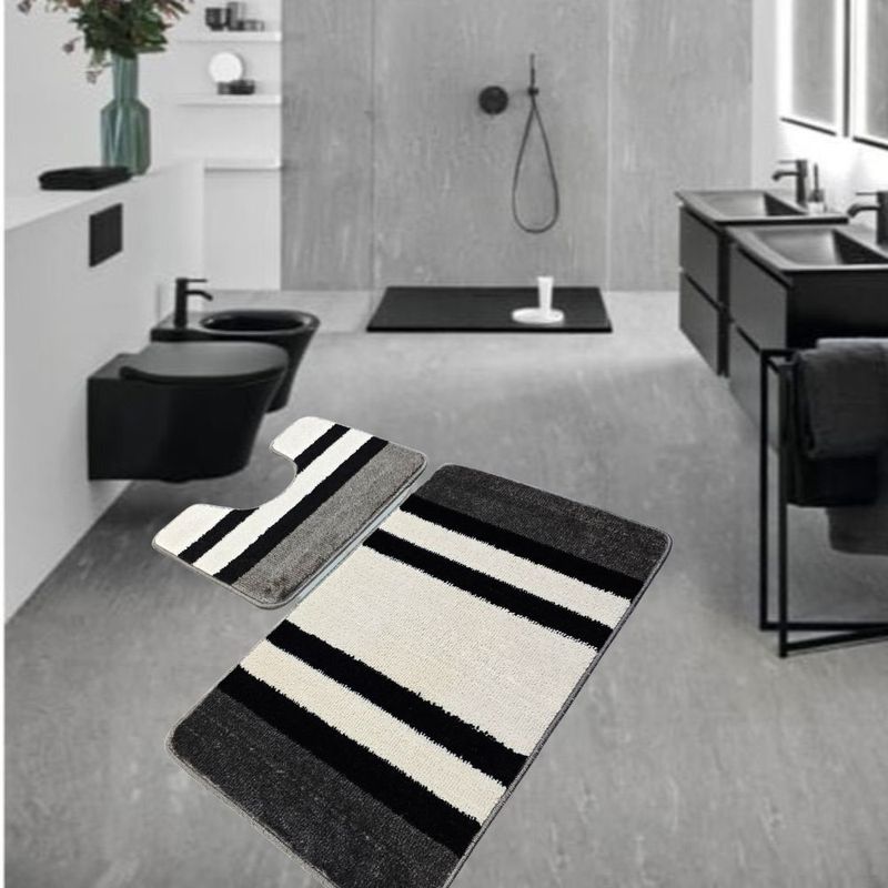 Casa si Gradina - Textile si covoare - Covoare - Covorase baie - Set 2 covorase baie – cu membrana antiderapanta, 100% fibre sintetice, negru, 50×40 cm, 50×80 cm, Sandy Criptik - Infinity.ro