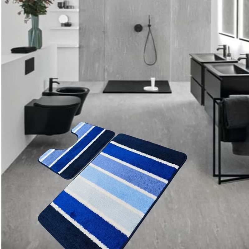 Casa si Gradina - Textile si covoare - Covoare - Covorase baie - Set 2 covorase baie – cu membrana antiderapanta, 100% fibre sintetice, albastru, 50×40 cm, 50×80 cm, Sandy Nadja - Infinity.ro