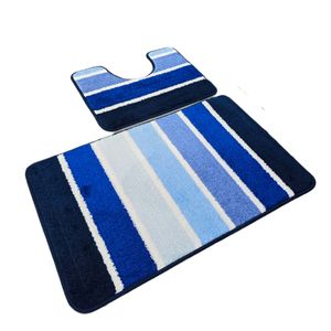 Set 2 covorase baie – cu membrana antiderapanta, 100% fibre sintetice, albastru, 50×40 cm, 50×80 cm, Sandy Nadja