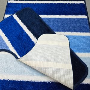 Set 2 covorase baie – cu membrana antiderapanta, 100% fibre sintetice, albastru, 50×40 cm, 50×80 cm, Sandy Nadja