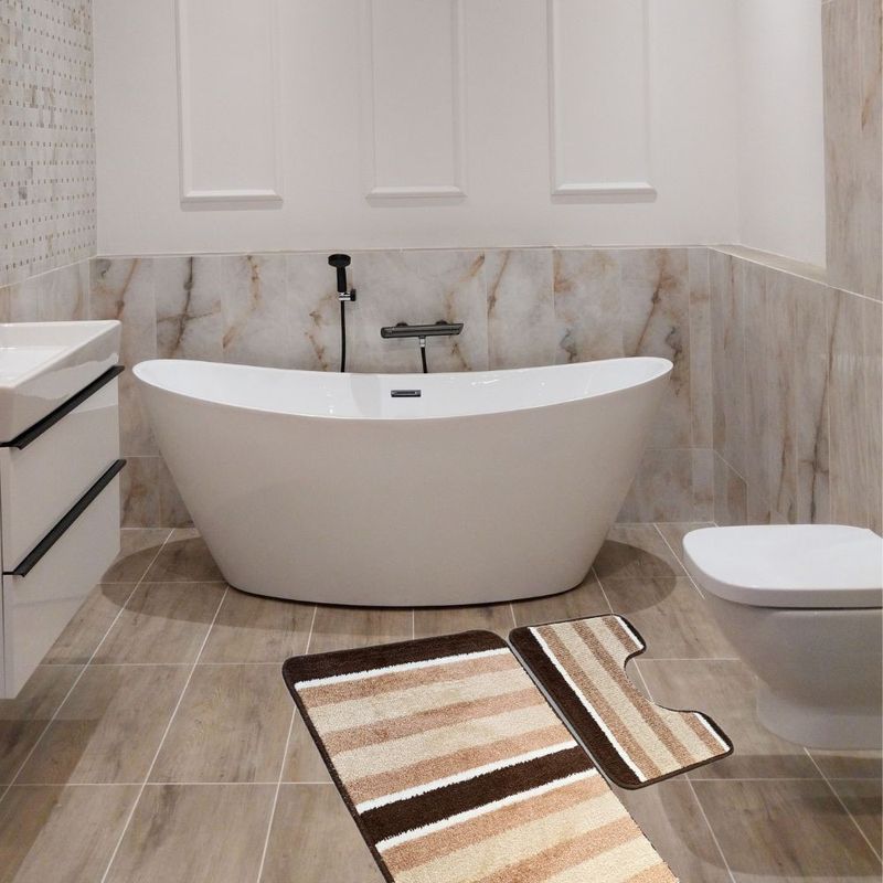 Casa si Gradina - Textile si covoare - Covoare - Covorase baie - Set 2 covorase baie – cu membrana antiderapanta, 100% fibre sintetice, maro, 50×40 cm, 50×80 cm, Sandy Adda - Infinity.ro