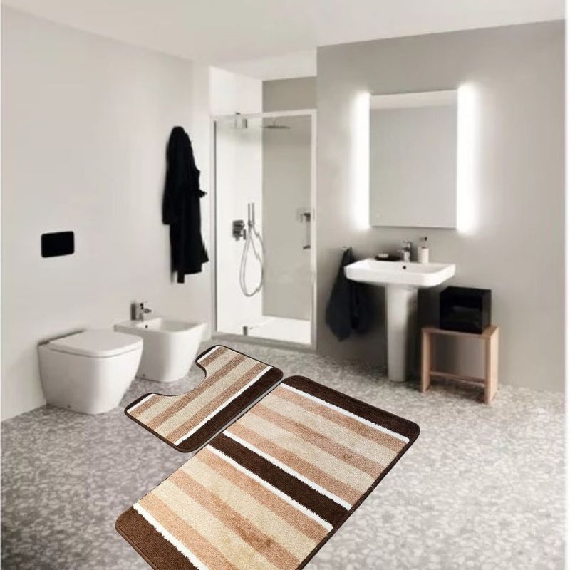 Casa si Gradina - Textile si covoare - Covoare - Covorase baie - Set 2 covorase baie – cu membrana antiderapanta, 100% fibre sintetice, maro, 50×40 cm, 50×80 cm, Sandy Adda - Infinity.ro
