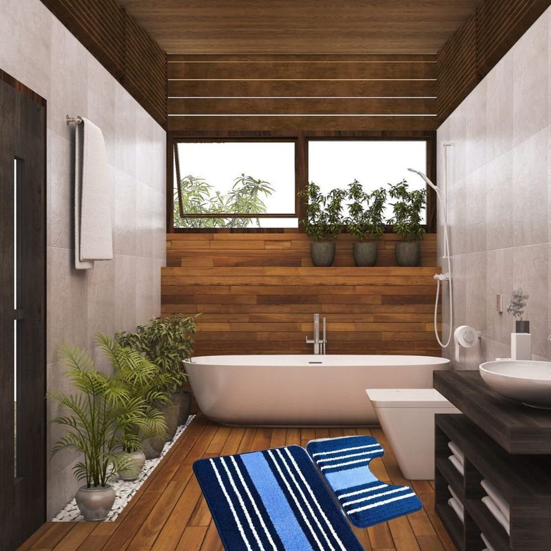 Casa si Gradina - Textile si covoare - Covoare - Covorase baie - Set 2 covorase baie – cu membrana antiderapanta, 100% fibre sintetice, albastru, 50×40 cm, 50×80 cm, Sandy Lyuba - Infinity.ro