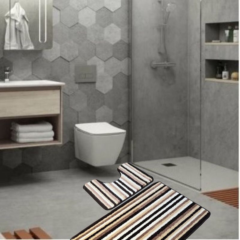 Casa si Gradina - Textile si covoare - Covoare - Covorase baie - Set 2 covorase baie – cu membrana antiderapanta, 100% fibre sintetice, maro, 50×40 cm, 50×80 cm, Sandy Vitality - Infinity.ro