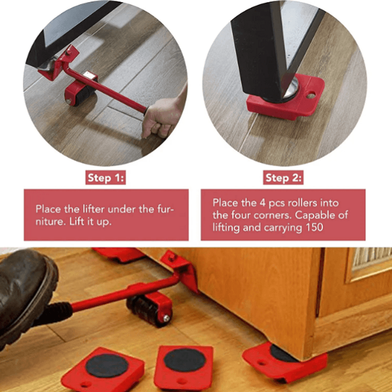 Casa si Gradina - Constructii - Depozitare, transport si protectie - Echipamente pentru transport si ridicat - Set suport cu roti pentru mutat mobila, rosu/negru, 5 piese - Infinity.ro