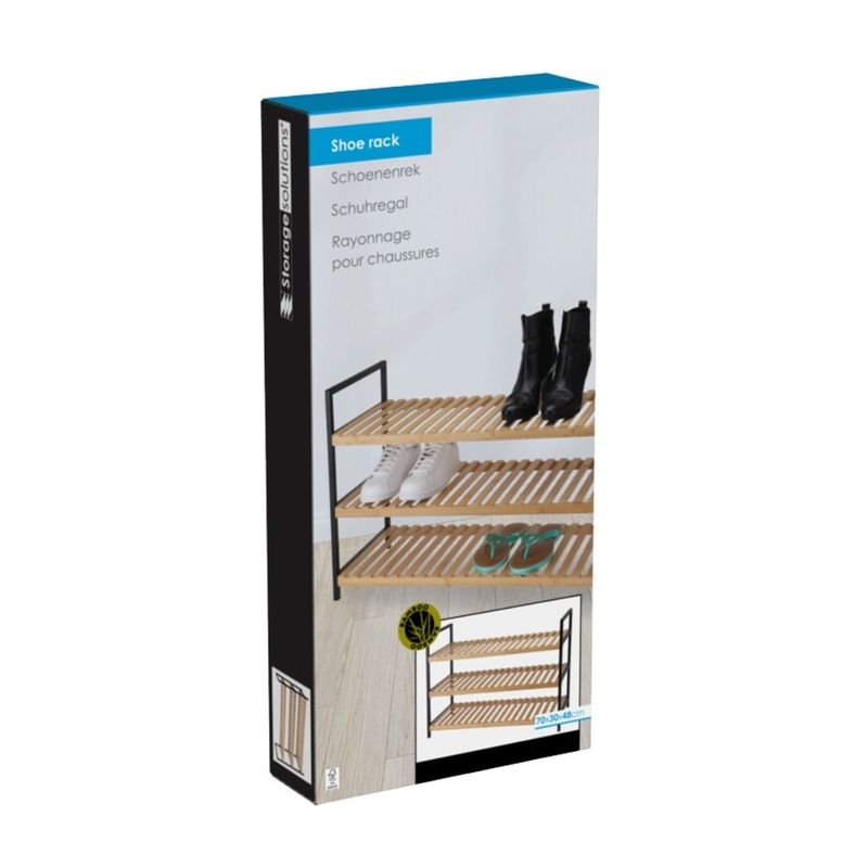 Casa si Gradina - Mobilier - Organizare si depozitare - Organizator incaltaminte - Suport pentru incaltaminte, din bambus si metal, 3 rafturi, 70x30x48 cm - Infinity.ro