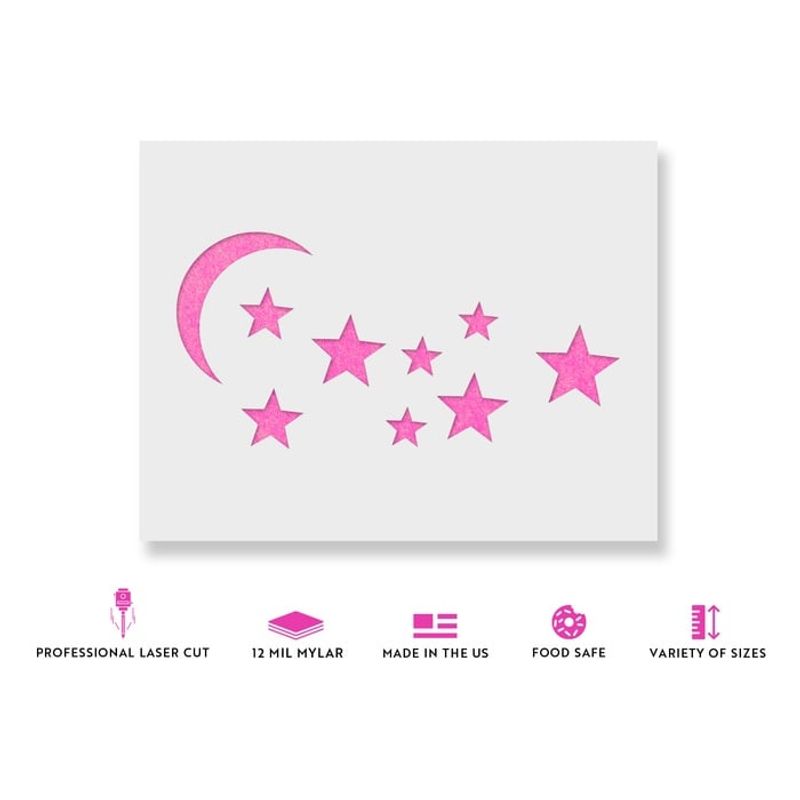 Casa si Gradina - Decoratiuni - DIY - Sabloane decorative pereti - Sablon Perete vopsire, tencuiala 0.7mm Luna si Stele model MXSP7468, 300 x 300 mm - Infinity.ro