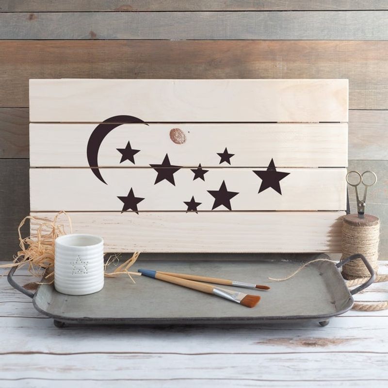 Casa si Gradina - Decoratiuni - DIY - Sabloane decorative pereti - Sablon Perete vopsire, tencuiala 0.7mm Luna si Stele model MXSP7468, 300 x 300 mm - Infinity.ro