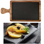 Casa si Gradina - Bucatarie si vesela - Ustensile bucatarie - Tava de servire eleganta din piatra cu maner din lemn de acacia 26x18 cm - Infinity.ro