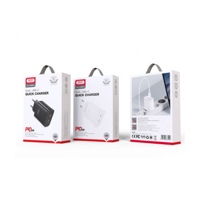 Laptop, Telefoane si Tablete - Telefoane mobile si accesorii - Accesorii Telefoane - Incarcatoare telefoane - Incarcator Retea XO L105 cu Cablu USB-C, 35W, 2xUSB-C PD – Incarcare Rapida pentru Telefon - Infinity.ro