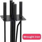 Casa si Gradina - Termice - Sobe, Seminee si accesorii - Accesorii seminee si sobe - Set 4 Accesorii cu Suport pentru Semineu din Fier Forjat, 81 cm si Covoras Metalic, 40×47.5 cm - Infinity.ro