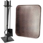 Casa si Gradina - Termice - Sobe, Seminee si accesorii - Accesorii seminee si sobe - Set 4 Accesorii cu Suport pentru Semineu din Fier Forjat, 81 cm si Covoras Metalic, 40×47.5 cm - Infinity.ro