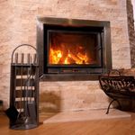 Casa si Gradina - Termice - Sobe, Seminee si accesorii - Accesorii seminee si sobe - Set 4 Accesorii cu Suport pentru Semineu din Inox, 66 cm si Suport de Depozitat Lemne din Aliaj Forjat, 48 cm, Negru - Infinity.ro