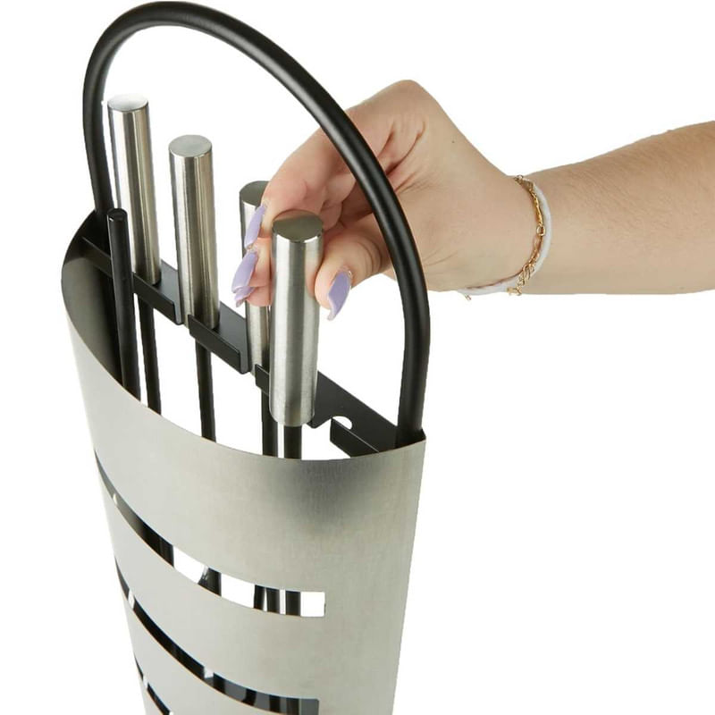 Casa si Gradina - Termice - Sobe, Seminee si accesorii - Accesorii seminee si sobe - Set 4 Accesorii Mercaton cu Suport pentru Semineu si Soba din Inox, 66 cm, Argintiu - Infinity.ro