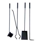 Casa si Gradina - Termice - Sobe, Seminee si accesorii - Accesorii seminee si sobe - Set 4 Accesorii cu Suport pentru Semineu din Fier Forjat, 81 cm si Suport de Depozitat Lemne din Aliaj, 48 cm, Negru - Infinity.ro
