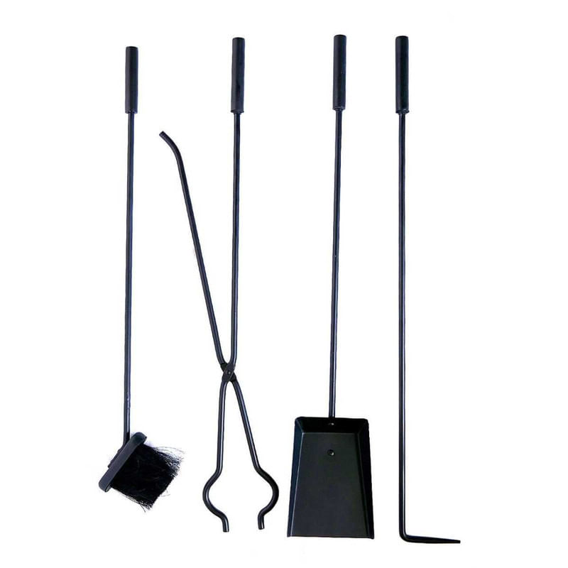 Casa si Gradina - Termice - Sobe, Seminee si accesorii - Accesorii seminee si sobe - Set 4 Accesorii cu Suport pentru Semineu din Fier Forjat, 81 cm si Suport de Depozitat Lemne din Aliaj, 48 cm, Negru - Infinity.ro