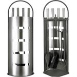 Casa si Gradina - Termice - Sobe, Seminee si accesorii - Accesorii seminee si sobe - Set 4 Accesorii cu Suport pentru Semineu din Inox, 66 cm si Covoras Metalic, 40×47.5 cm - Infinity.ro